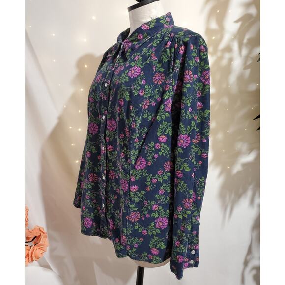 Vtg Basic Editions 90s Y2K Fine Wale Corduroy Floral Pearl Snap Shirt Jacket 1X - Picture 2 of 11